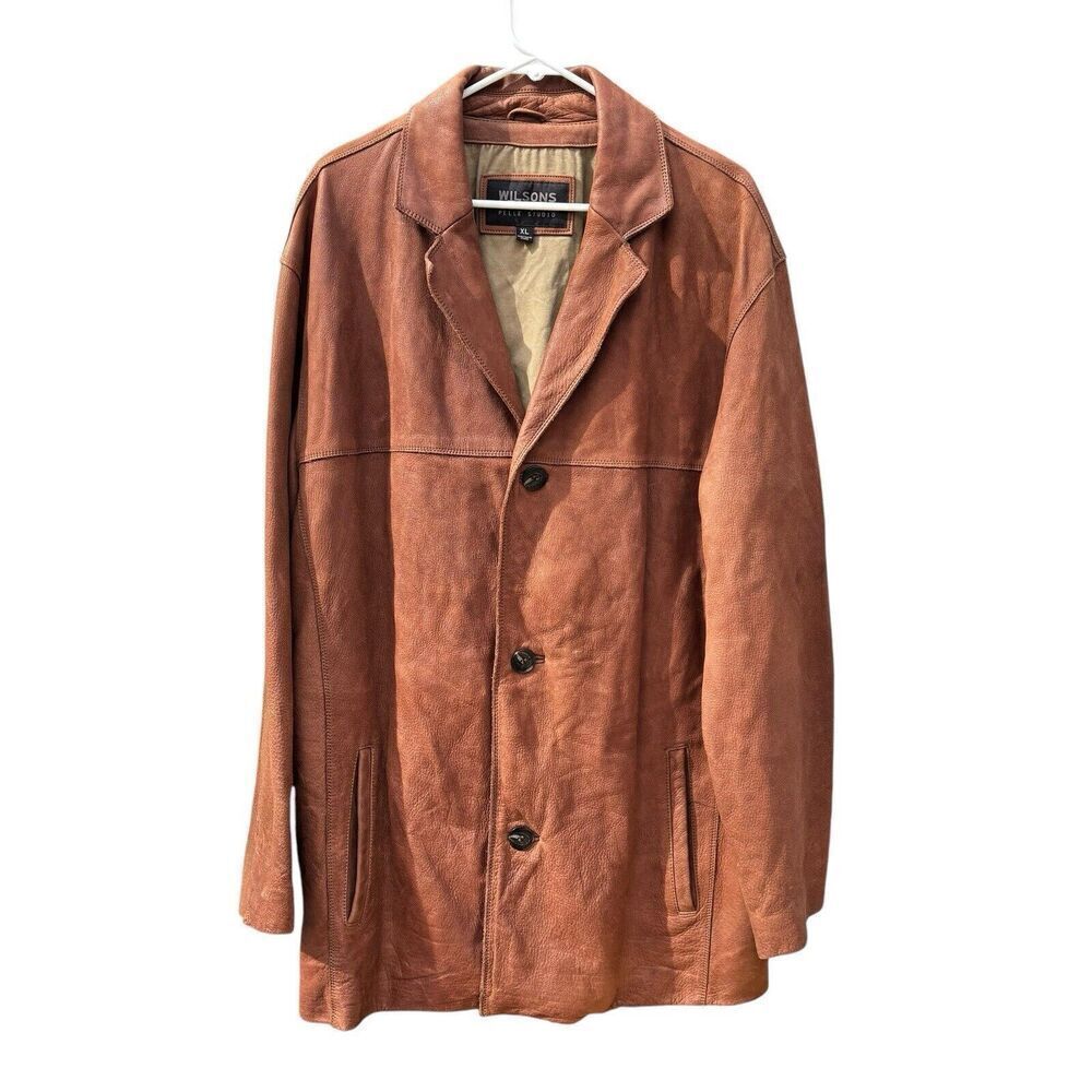 Wilsons Leather Jacket Mens XL Brown Long Sleeve Genuine Leather Three Buttons